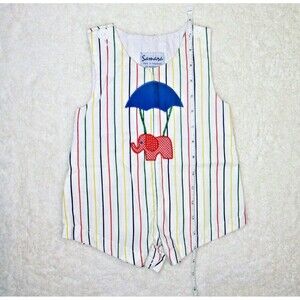 Primary Color Pinstripe Shorts Overalls Elephant Parachute Small 3-6M VTG Samara